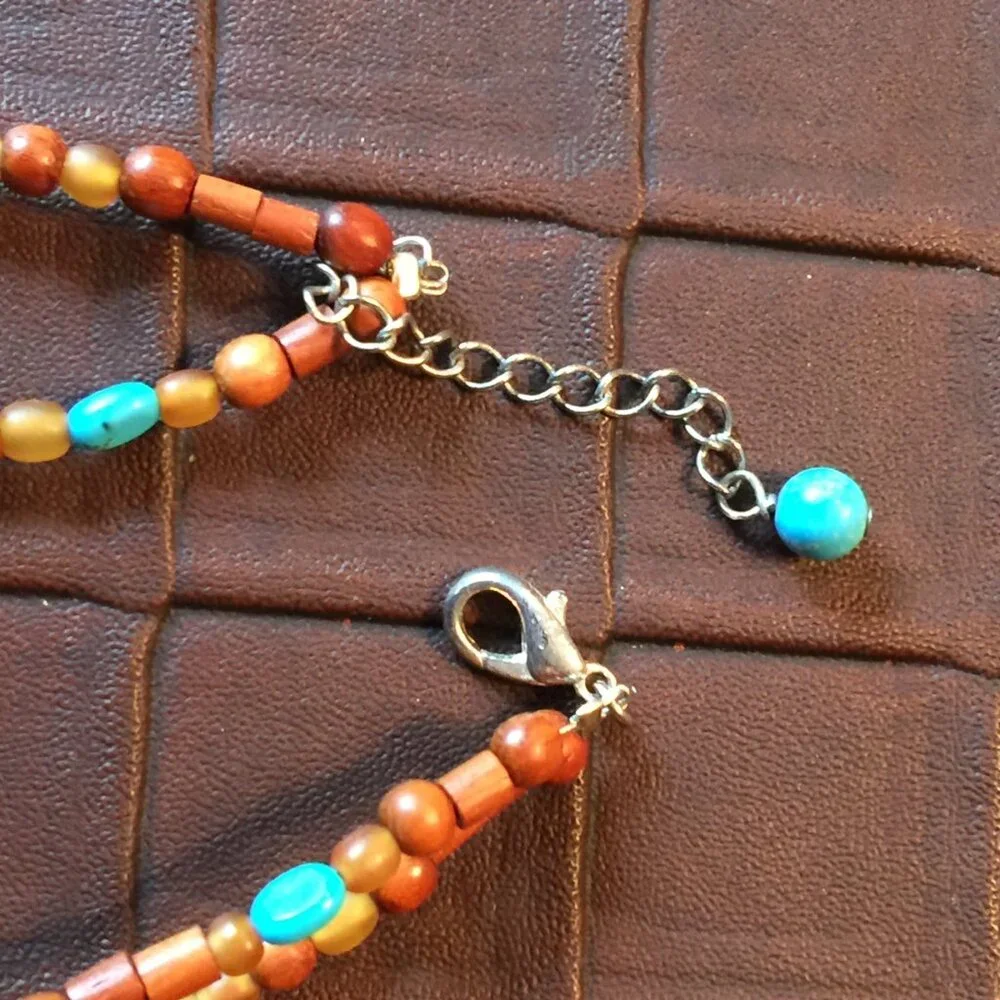 Vintage Coldwater Creek Turquoise Stone Horn Beaded Pendant Necklace
